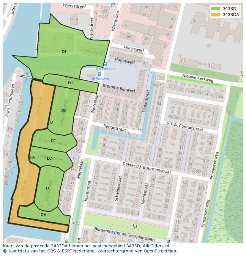 Afbeelding van het postcodegebied 3433 DA op de kaart.