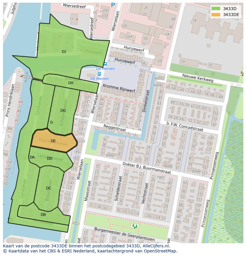 Afbeelding van het postcodegebied 3433 DE op de kaart.