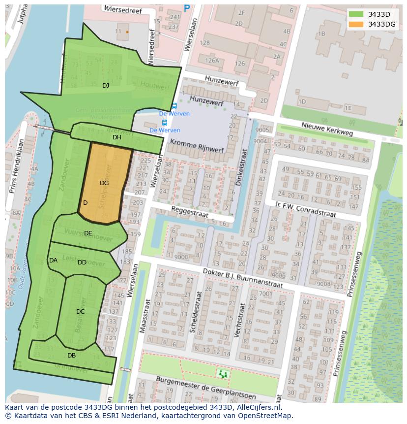 Afbeelding van het postcodegebied 3433 DG op de kaart.