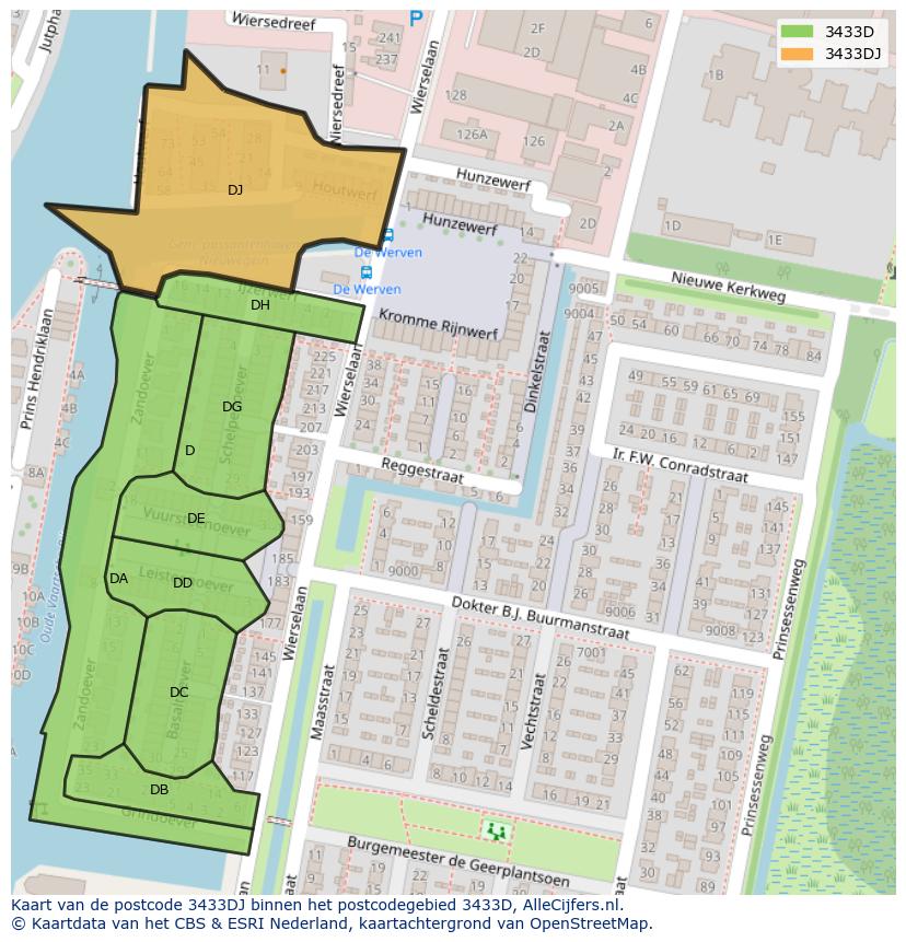Afbeelding van het postcodegebied 3433 DJ op de kaart.