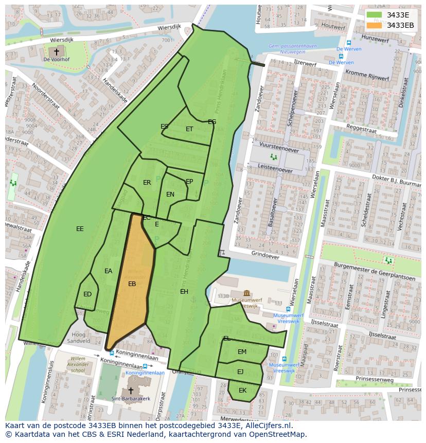 Afbeelding van het postcodegebied 3433 EB op de kaart.