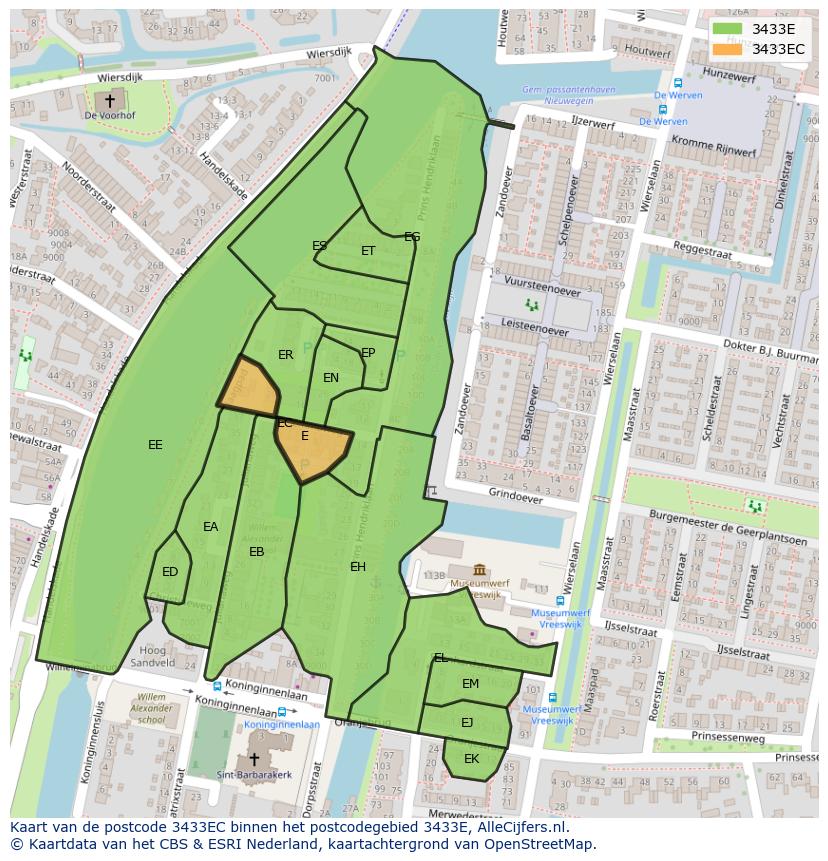 Afbeelding van het postcodegebied 3433 EC op de kaart.