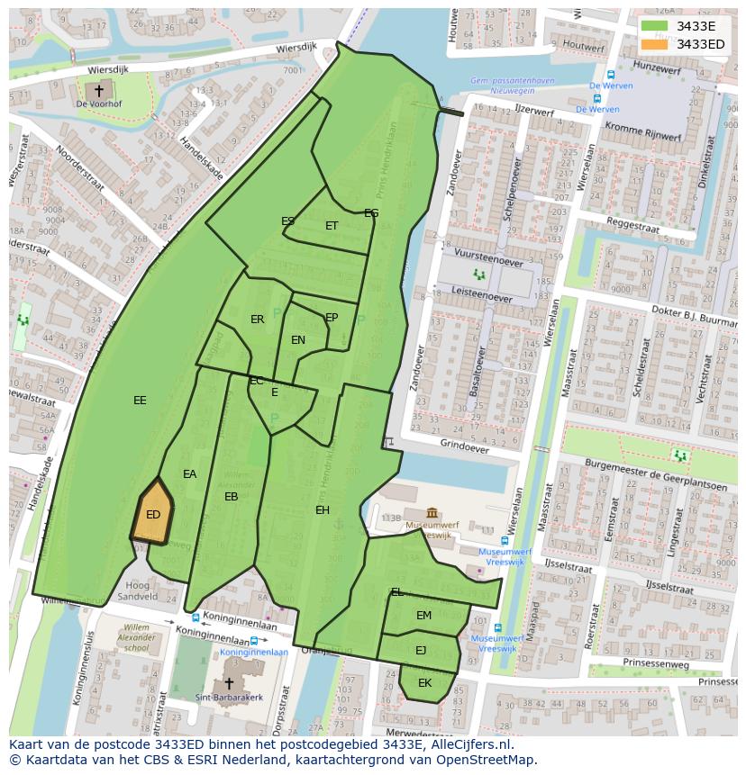Afbeelding van het postcodegebied 3433 ED op de kaart.