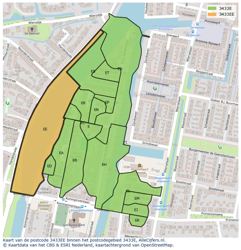 Afbeelding van het postcodegebied 3433 EE op de kaart.