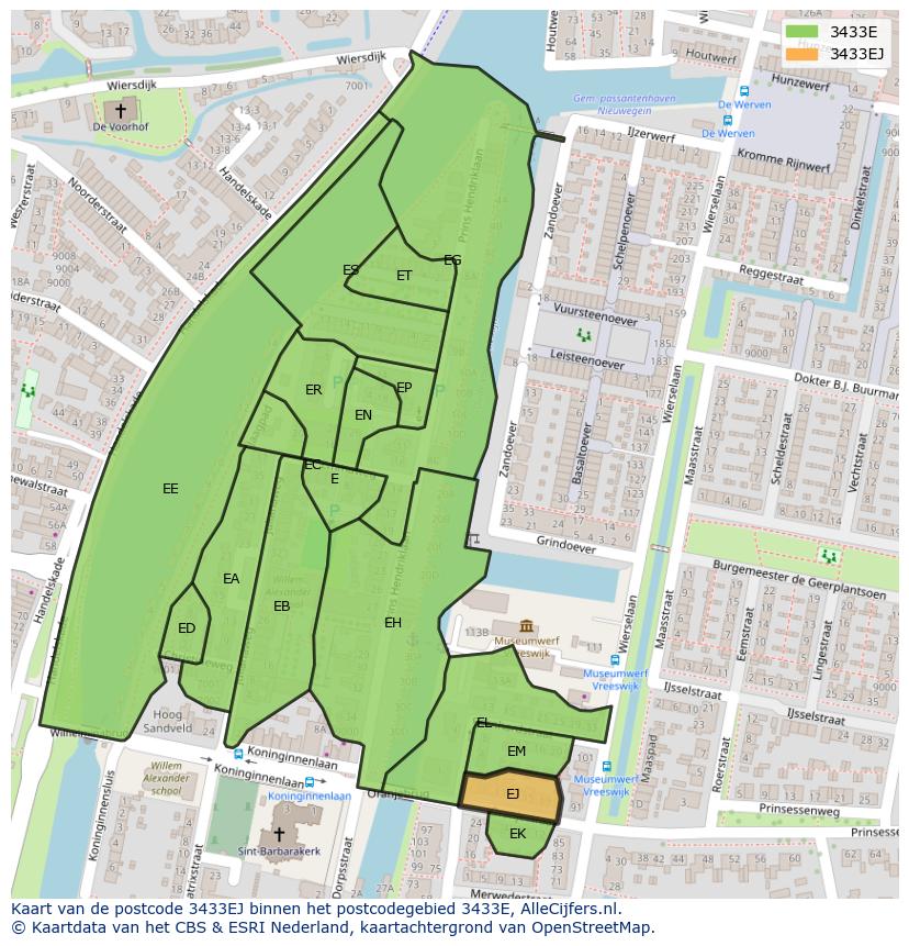 Afbeelding van het postcodegebied 3433 EJ op de kaart.