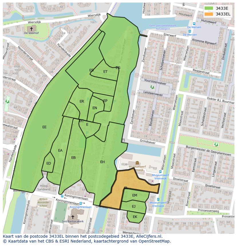 Afbeelding van het postcodegebied 3433 EL op de kaart.