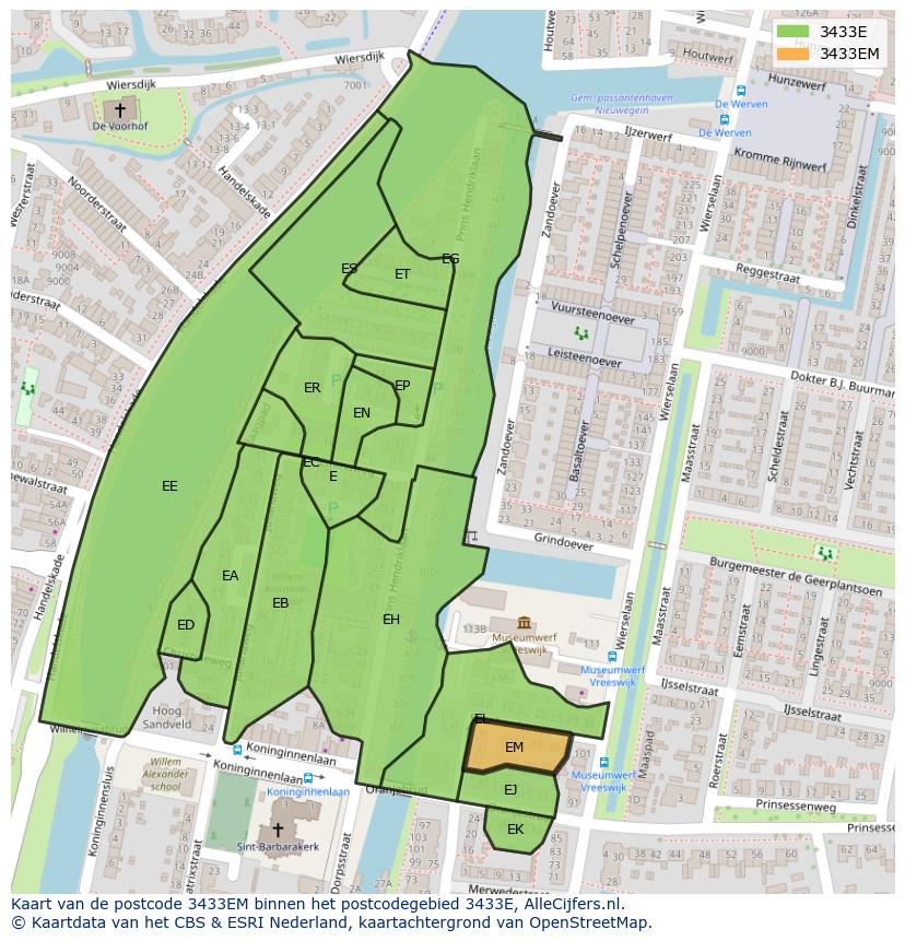 Afbeelding van het postcodegebied 3433 EM op de kaart.
