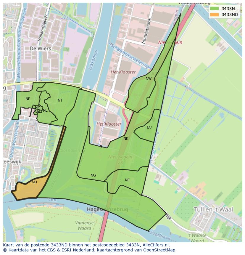 Afbeelding van het postcodegebied 3433 ND op de kaart.