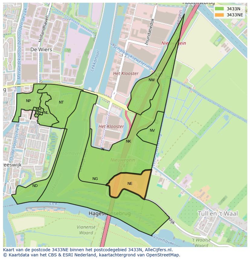 Afbeelding van het postcodegebied 3433 NE op de kaart.