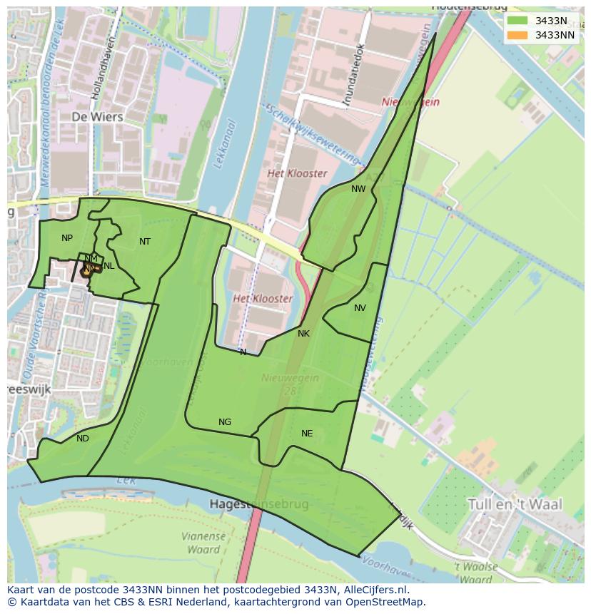 Afbeelding van het postcodegebied 3433 NN op de kaart.