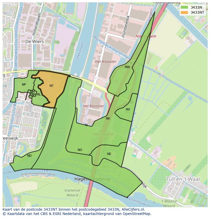 Afbeelding van het postcodegebied 3433 NT op de kaart.