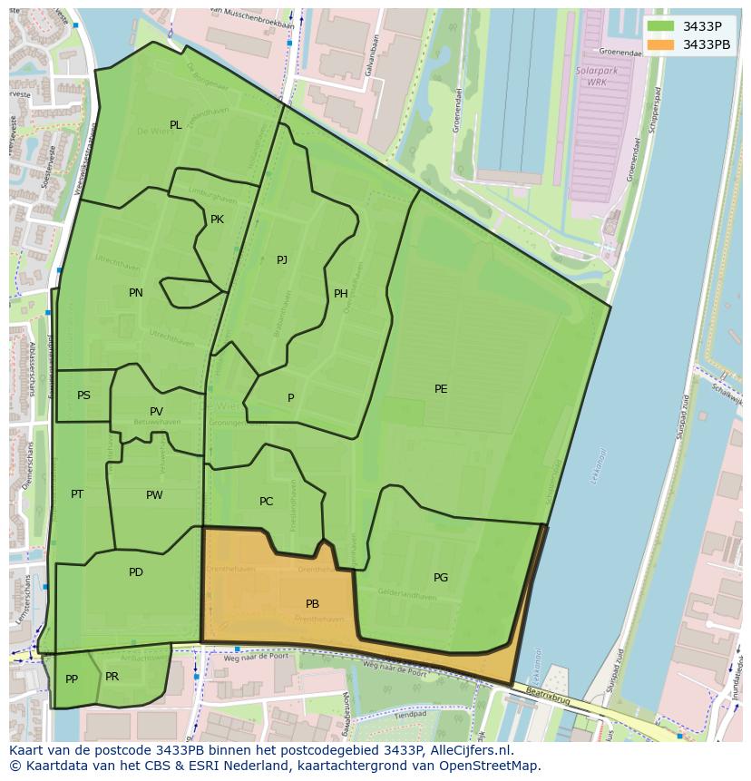 Afbeelding van het postcodegebied 3433 PB op de kaart.