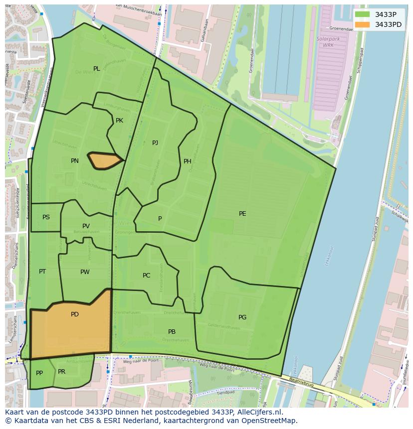 Afbeelding van het postcodegebied 3433 PD op de kaart.