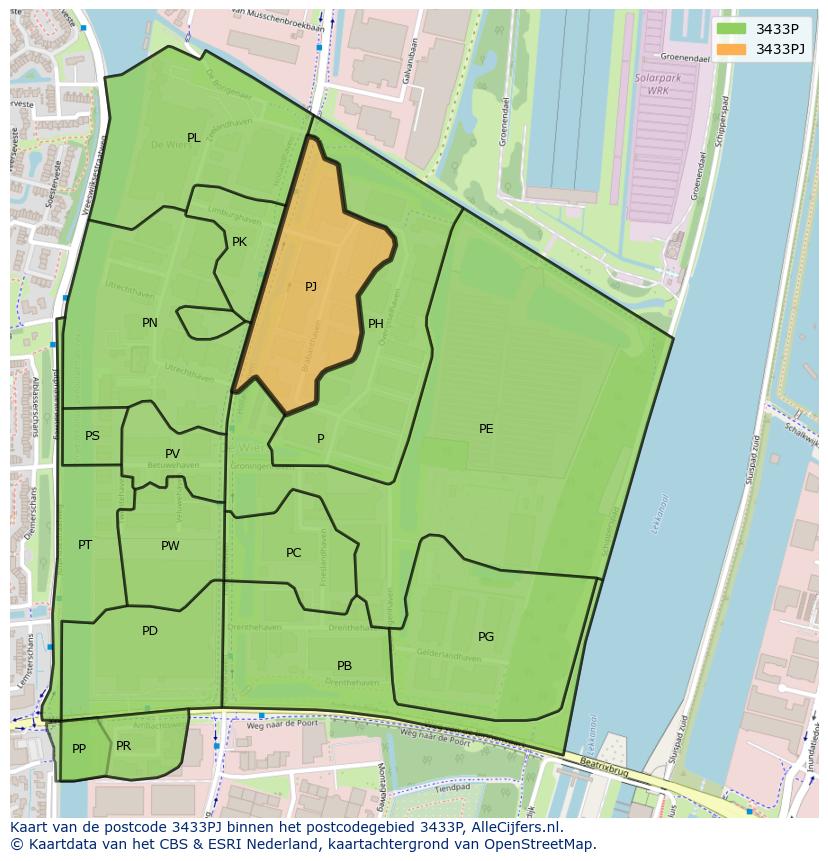 Afbeelding van het postcodegebied 3433 PJ op de kaart.