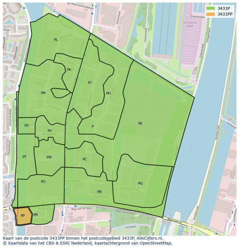 Afbeelding van het postcodegebied 3433 PP op de kaart.