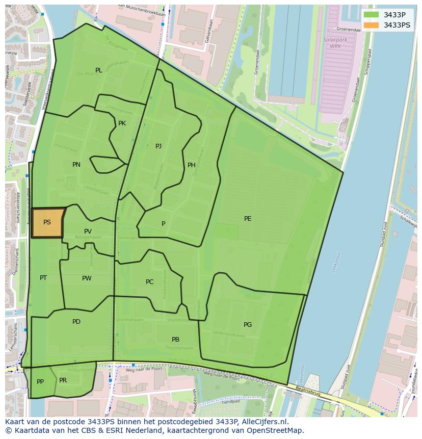 Afbeelding van het postcodegebied 3433 PS op de kaart.