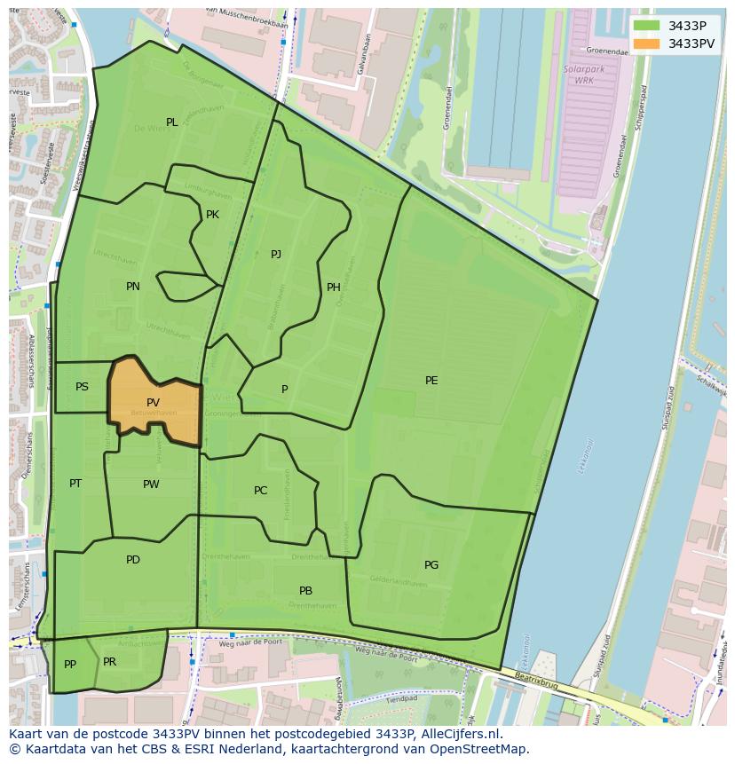 Afbeelding van het postcodegebied 3433 PV op de kaart.