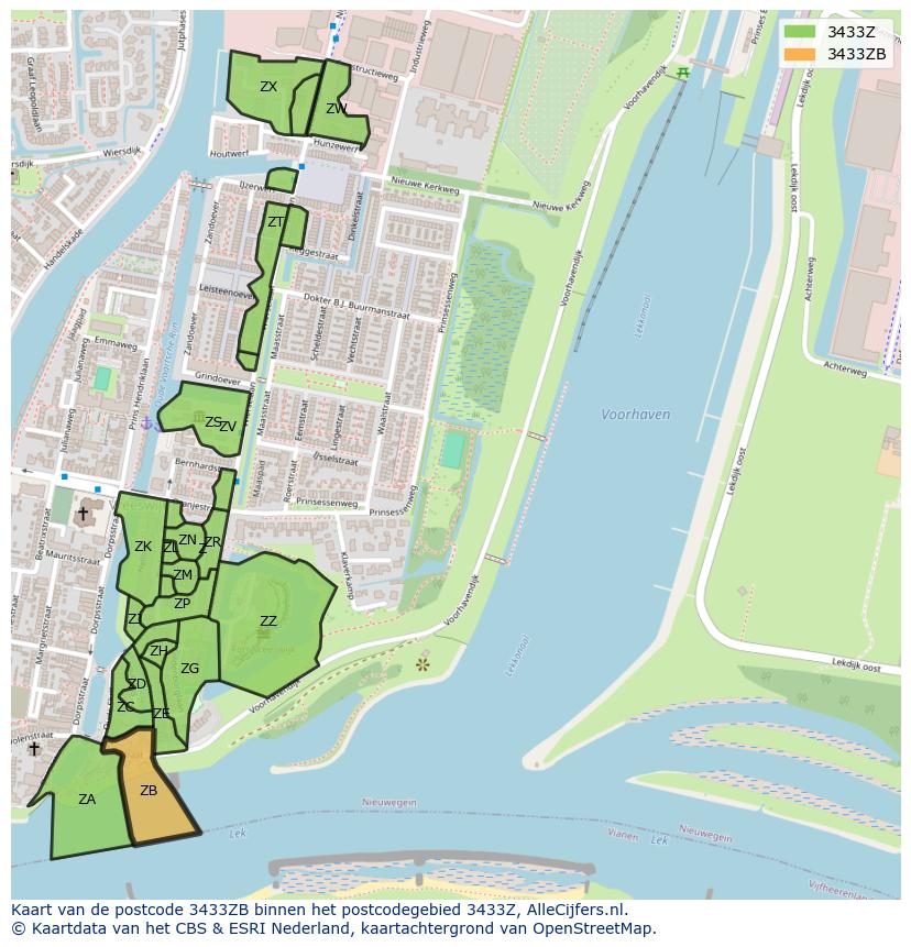 Afbeelding van het postcodegebied 3433 ZB op de kaart.