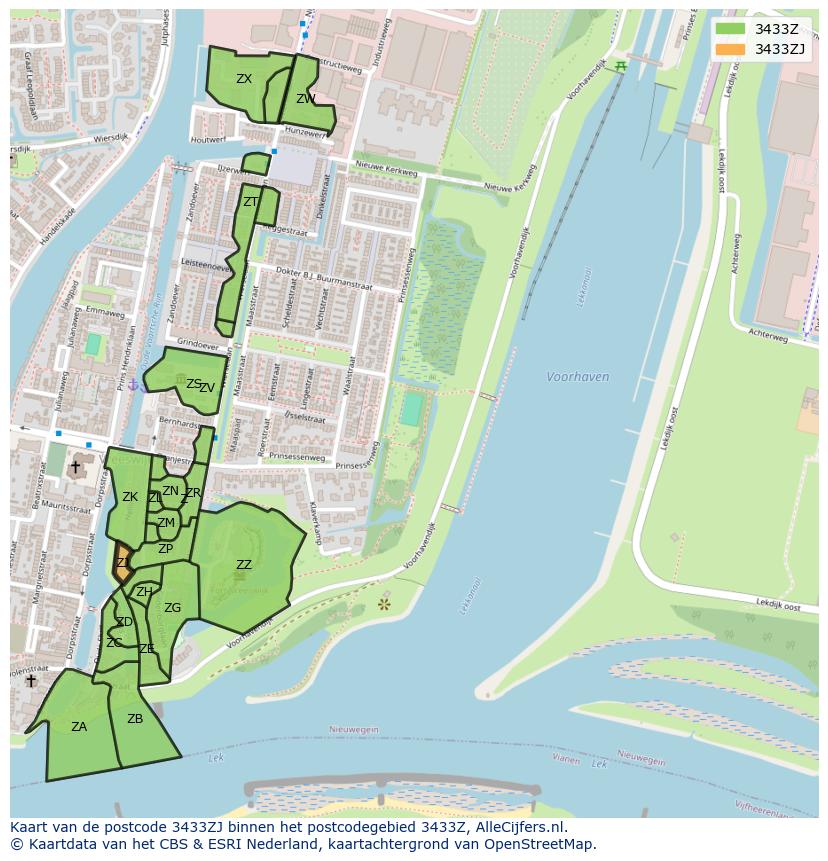 Afbeelding van het postcodegebied 3433 ZJ op de kaart.