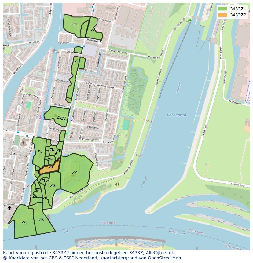 Afbeelding van het postcodegebied 3433 ZP op de kaart.