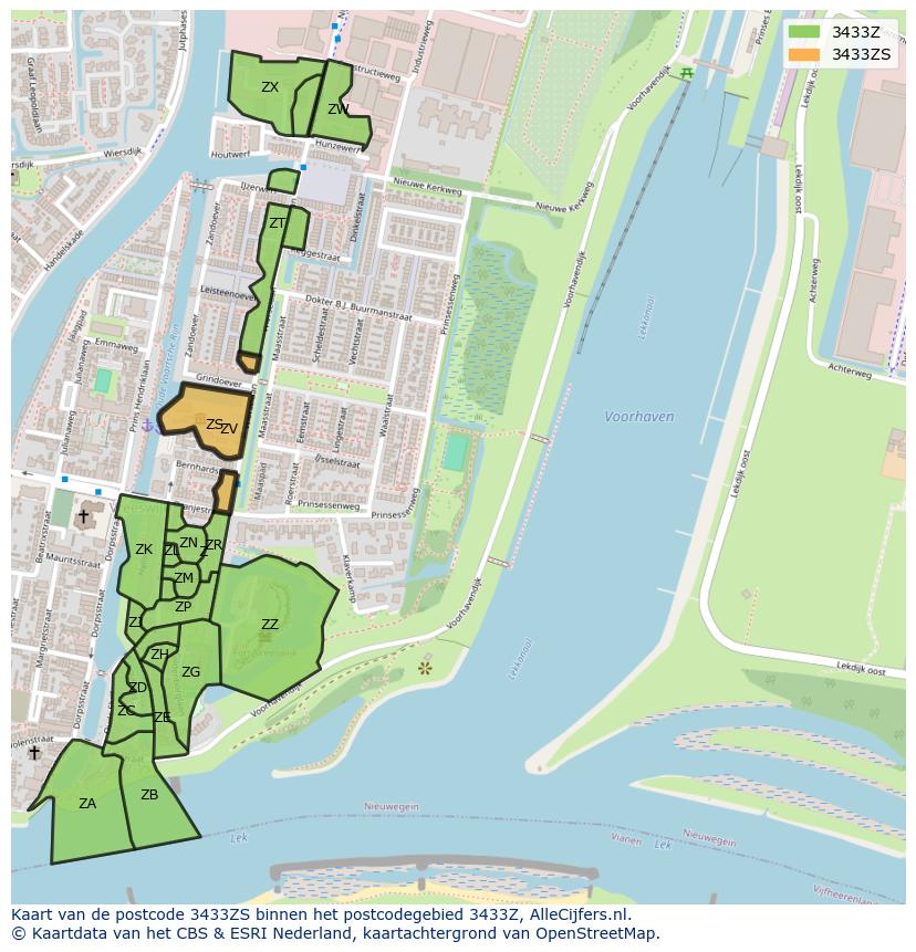 Afbeelding van het postcodegebied 3433 ZS op de kaart.