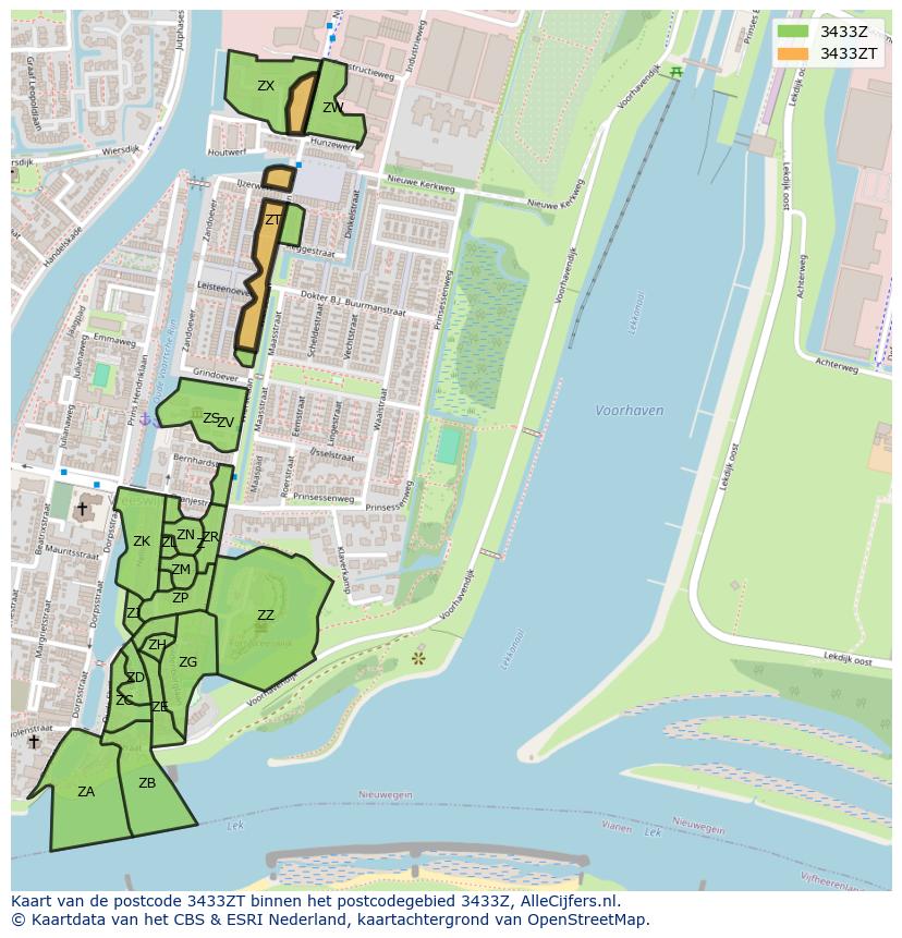 Afbeelding van het postcodegebied 3433 ZT op de kaart.
