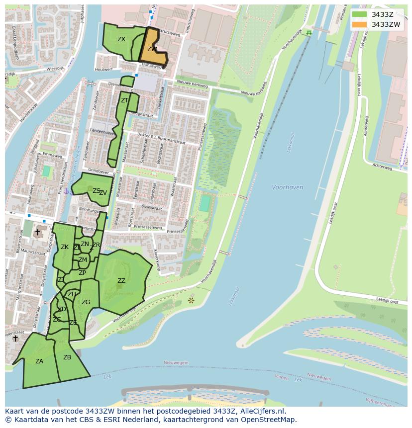 Afbeelding van het postcodegebied 3433 ZW op de kaart.