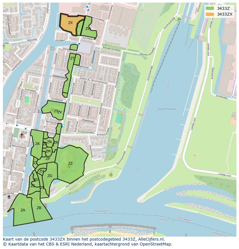 Afbeelding van het postcodegebied 3433 ZX op de kaart.