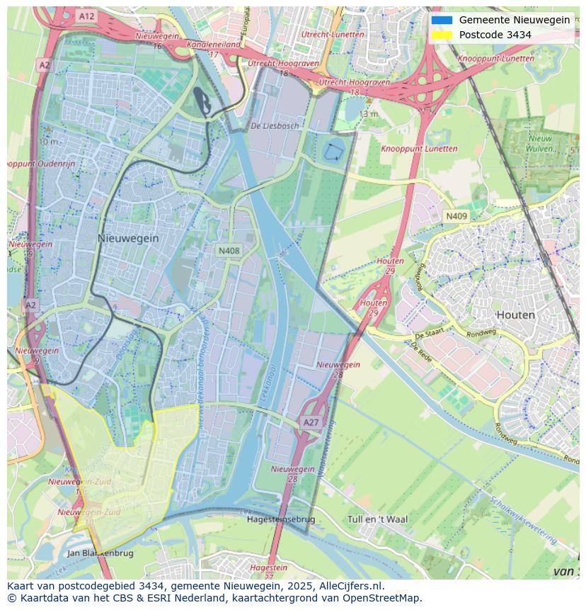 Afbeelding van het postcodegebied 3434 op de kaart.
