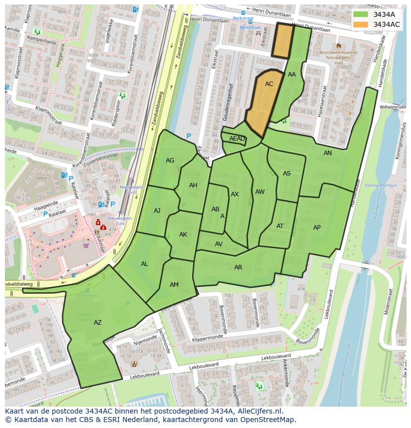 Afbeelding van het postcodegebied 3434 AC op de kaart.