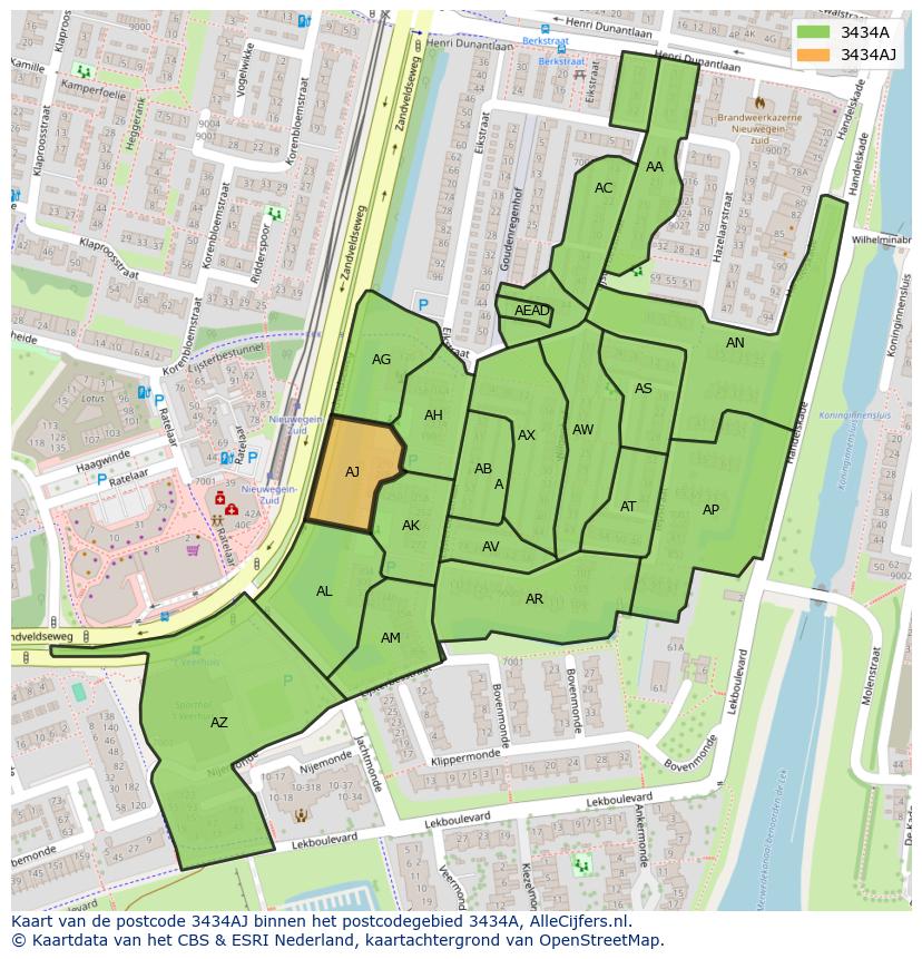 Afbeelding van het postcodegebied 3434 AJ op de kaart.