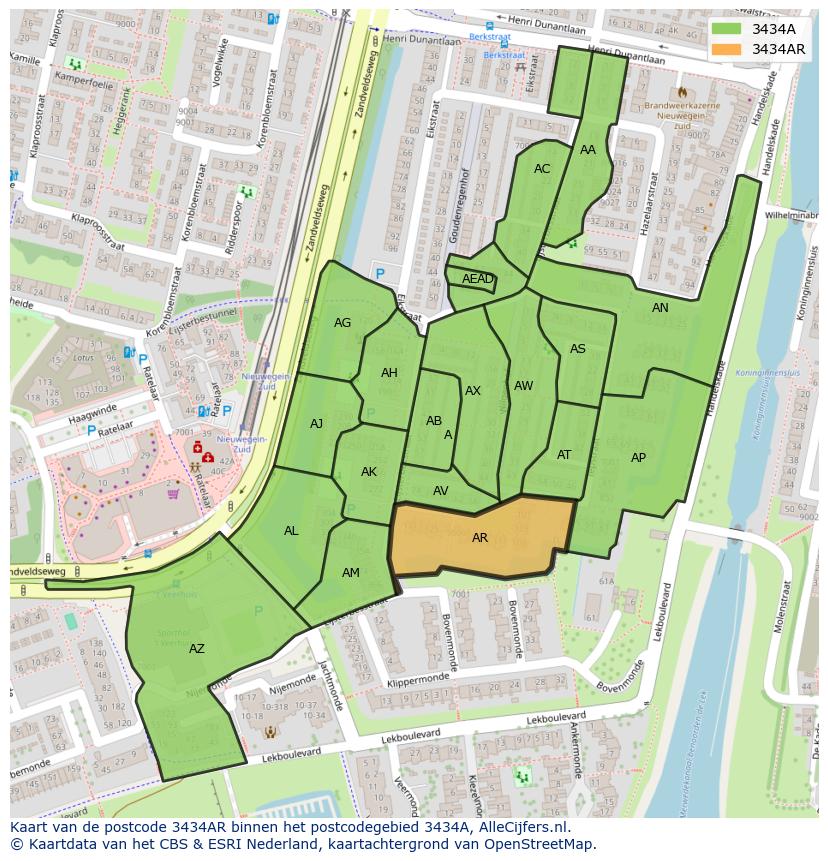 Afbeelding van het postcodegebied 3434 AR op de kaart.