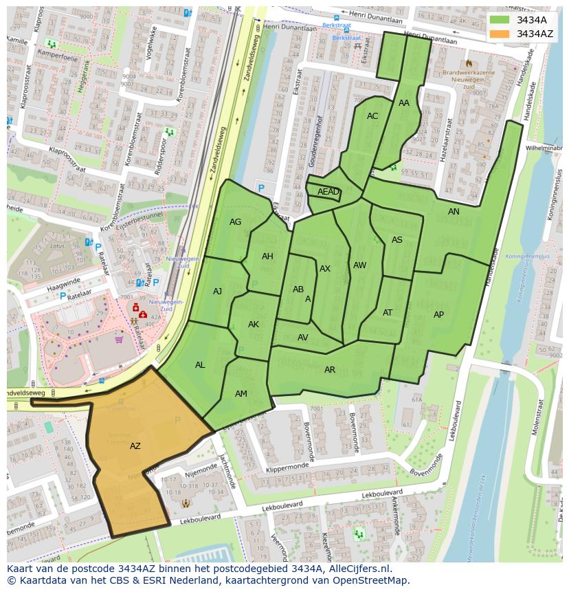 Afbeelding van het postcodegebied 3434 AZ op de kaart.