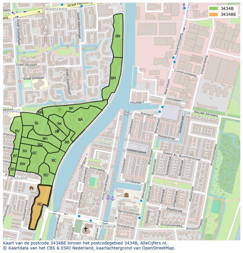 Afbeelding van het postcodegebied 3434 BE op de kaart.