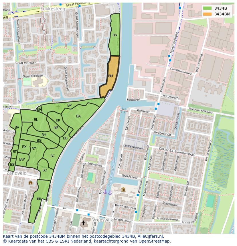 Afbeelding van het postcodegebied 3434 BM op de kaart.