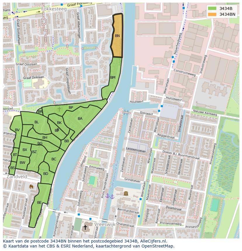 Afbeelding van het postcodegebied 3434 BN op de kaart.