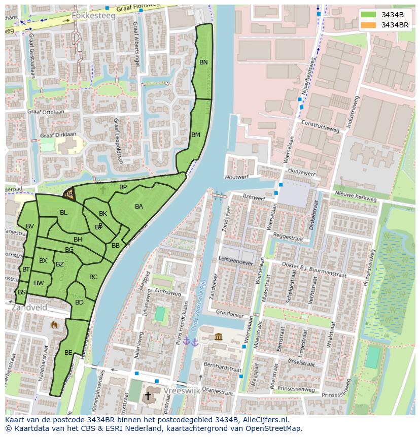 Afbeelding van het postcodegebied 3434 BR op de kaart.