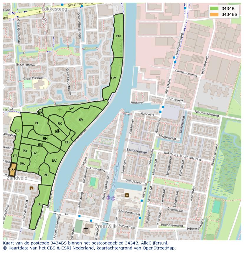 Afbeelding van het postcodegebied 3434 BS op de kaart.