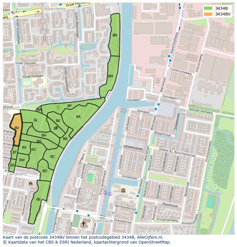Afbeelding van het postcodegebied 3434 BV op de kaart.