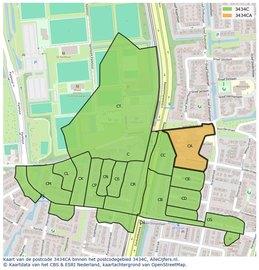 Afbeelding van het postcodegebied 3434 CA op de kaart.