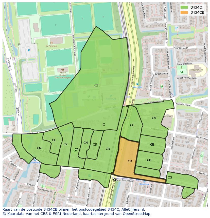 Afbeelding van het postcodegebied 3434 CB op de kaart.
