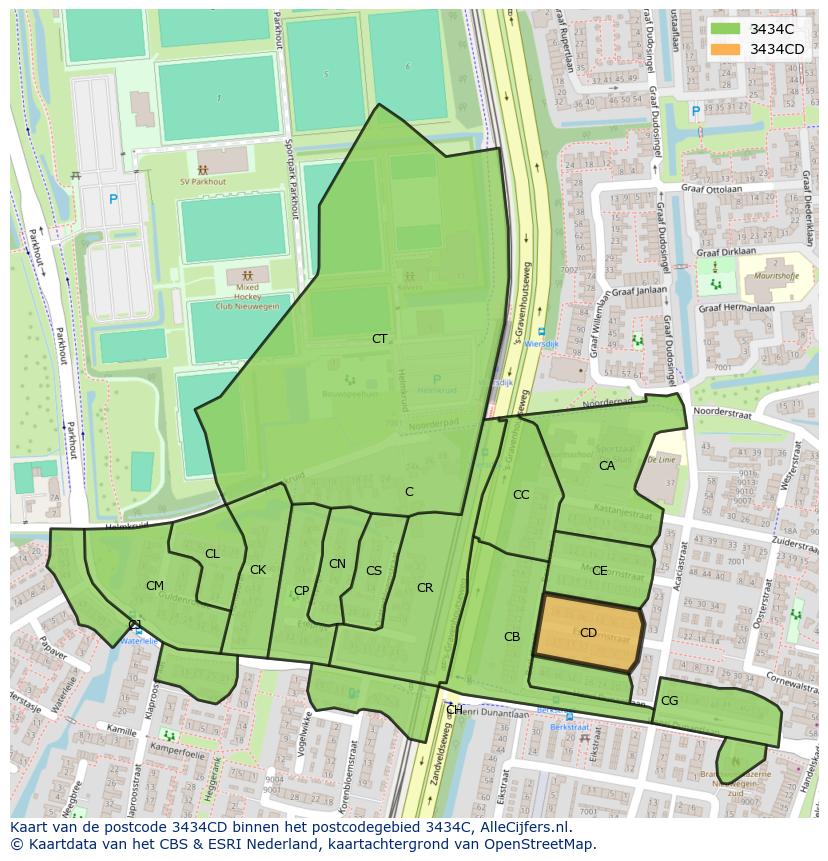 Afbeelding van het postcodegebied 3434 CD op de kaart.