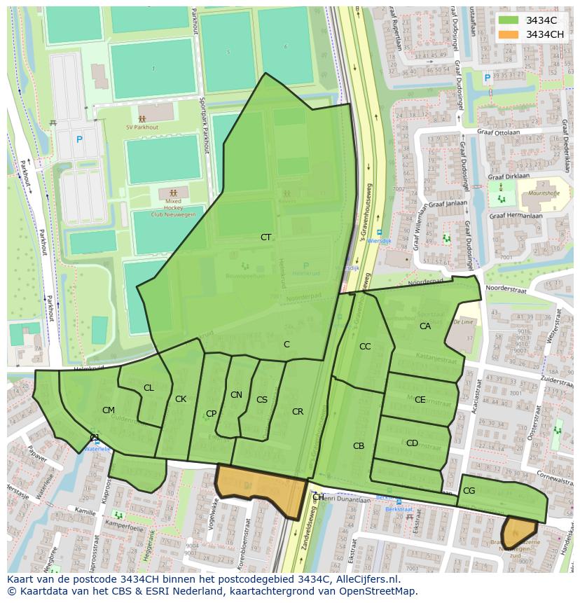 Afbeelding van het postcodegebied 3434 CH op de kaart.