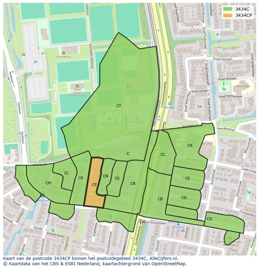 Afbeelding van het postcodegebied 3434 CP op de kaart.