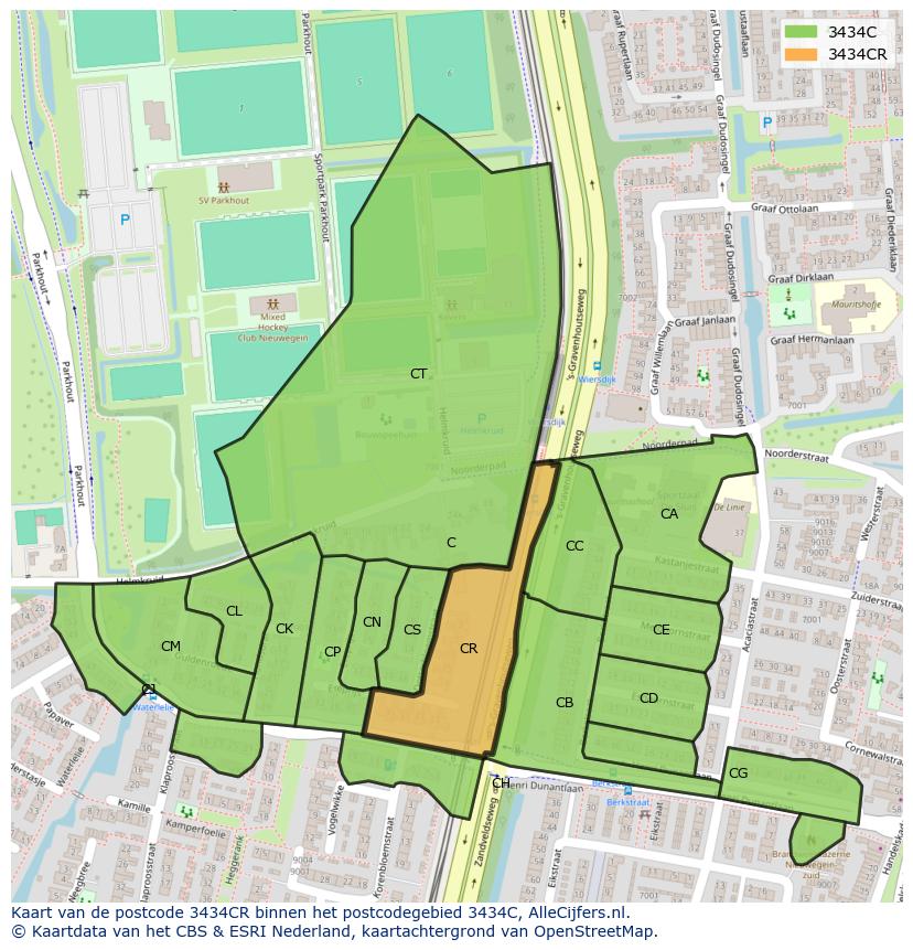 Afbeelding van het postcodegebied 3434 CR op de kaart.