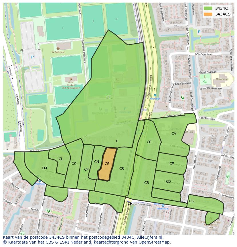 Afbeelding van het postcodegebied 3434 CS op de kaart.