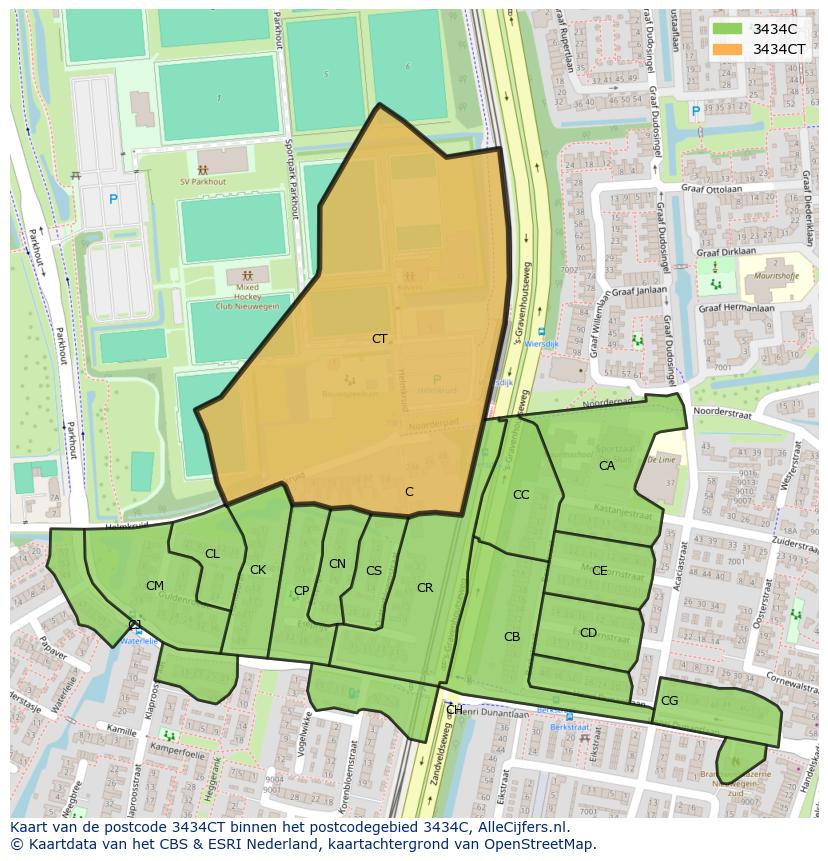 Afbeelding van het postcodegebied 3434 CT op de kaart.