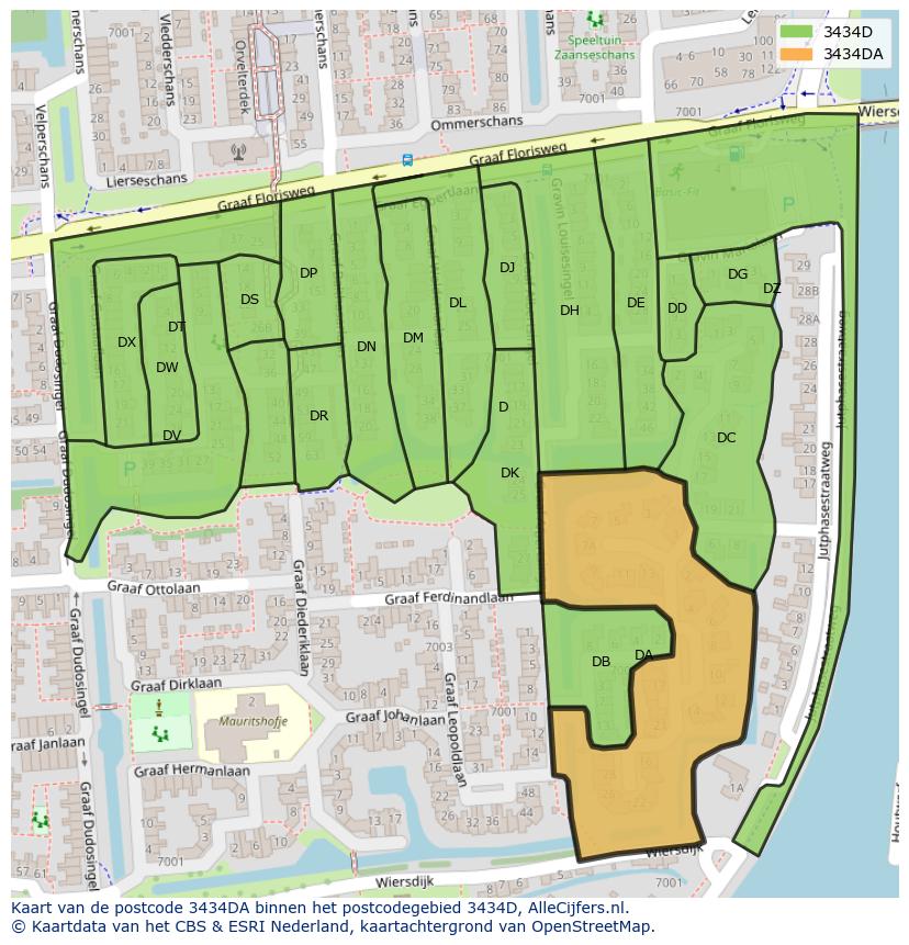 Afbeelding van het postcodegebied 3434 DA op de kaart.