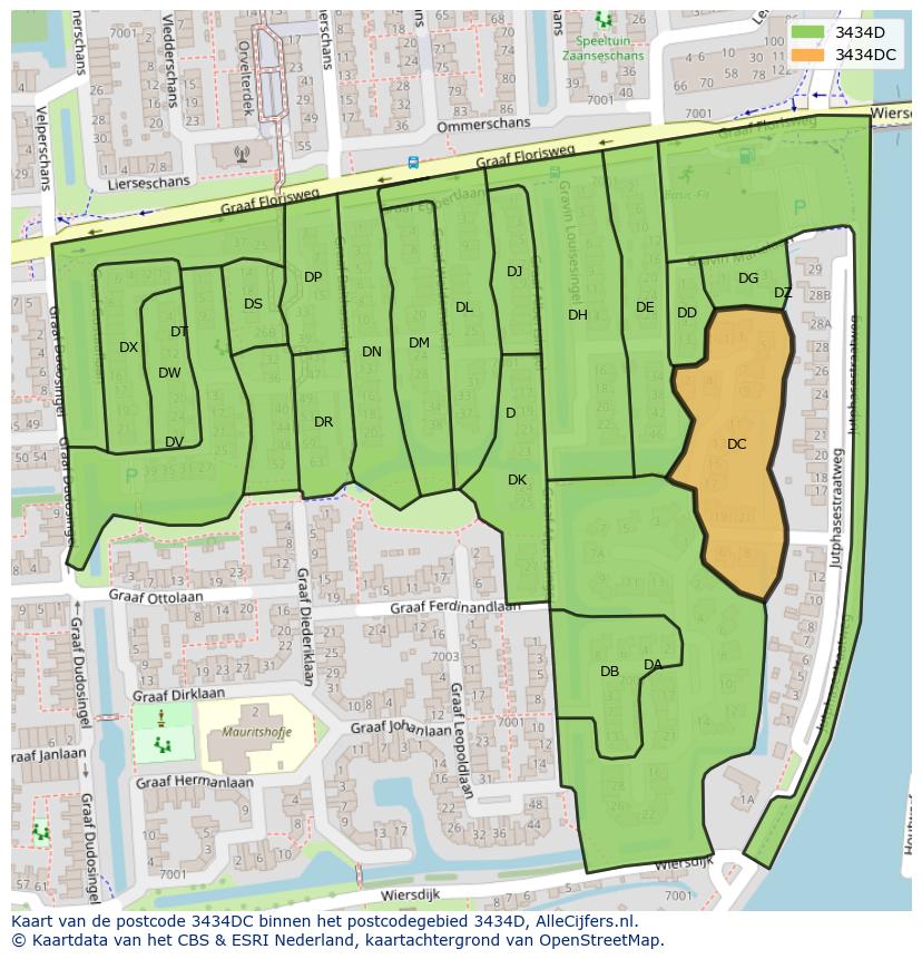 Afbeelding van het postcodegebied 3434 DC op de kaart.