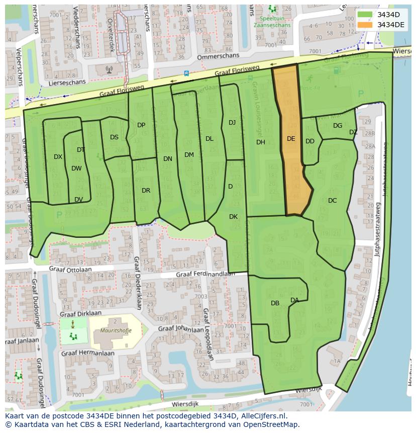 Afbeelding van het postcodegebied 3434 DE op de kaart.